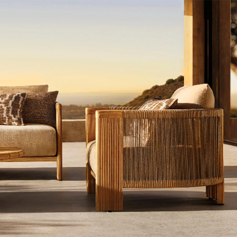 Waterproof Teak Rattan Round Sofa Outdoor Garden Furniture Set (6)