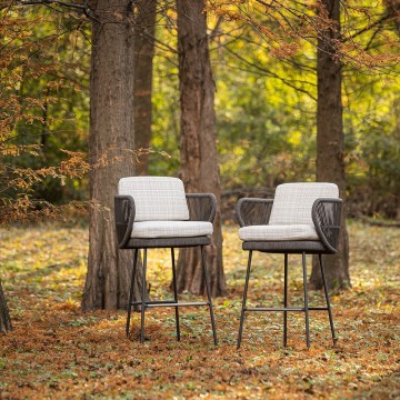 Bar Cafe Aluminum Terrace Rattan High Stool Dining Chair Metal Round Table Combination