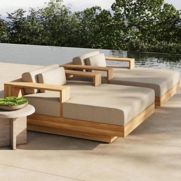 JIANGYIREN Courtyard Modern Luxury Garden Corner Sofa Villa Terrace Waterproof Hotel Courtyard Solid Teak Wood Combination Sofa Set