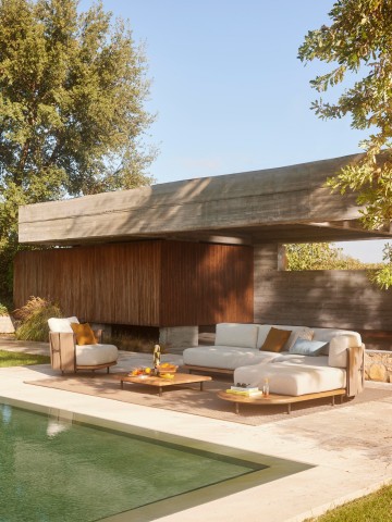 Product introduction: modern design teak balcony living room courtyard wooden terrace combination outdoor garden sofa