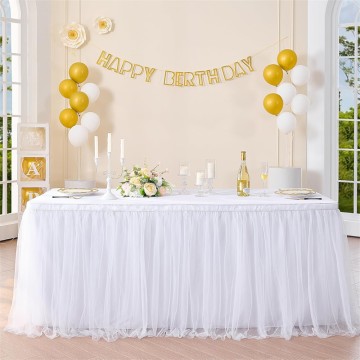 6 Foot Rectangle Stretch Ruffle Tulle Event Table Cover