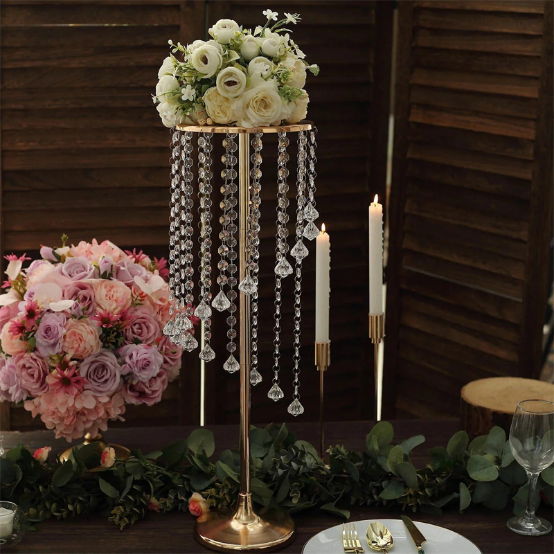Gold Crystal Flower Stand Table Road Lead Centerpiece Deco