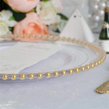 Acrylic Beaded charger Plates 13" with Gold Trim