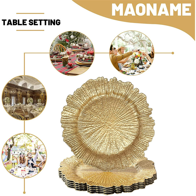 Acrylic Charger Plates 13" Round Gold Reef Design