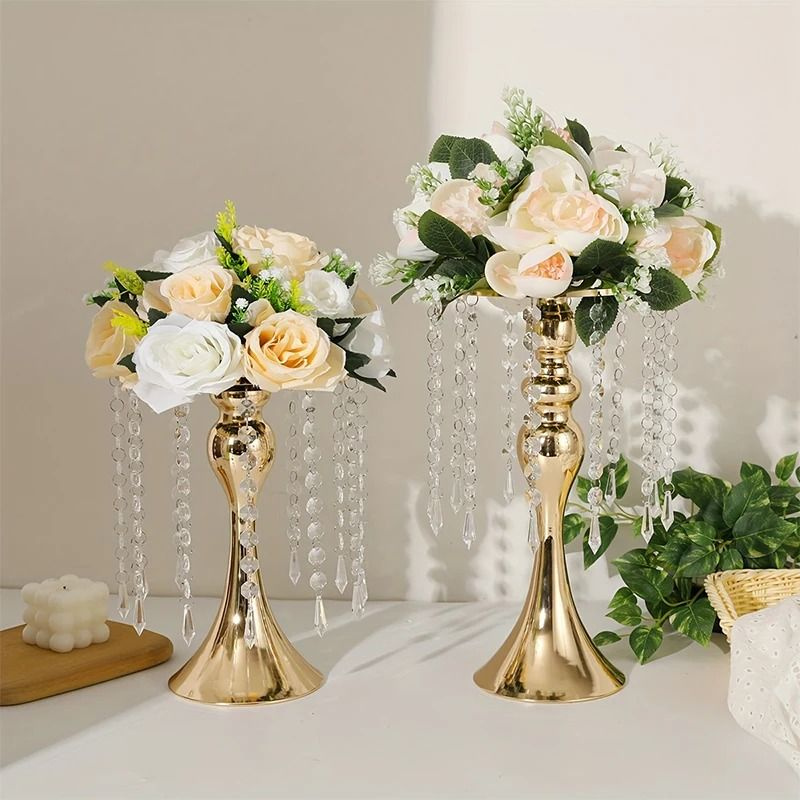 Crystal Metal Centerpiece Floral Vases for Tabletop