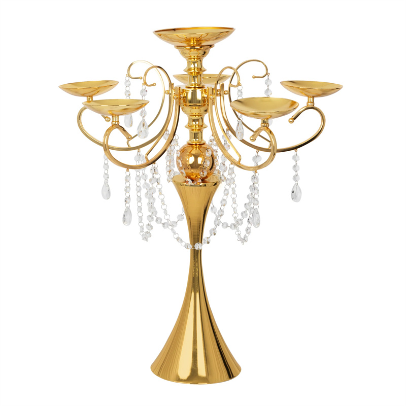 Metal Candelabra Candle Holder Wedding Centerpiece With Acrylic Chains