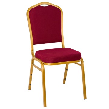 Stackable Gold Metal Wedding Banquet Chair in Burgundy Fabric