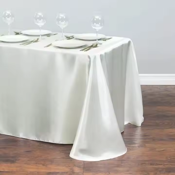White Satin Rectangle Tablecloth Seamless Table Cover