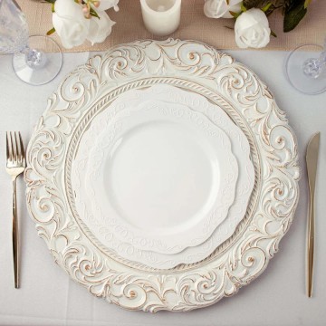 Antique Round Charger Plates with Baroque Edge Carving