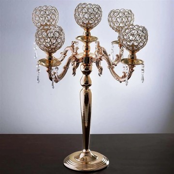 5-Arm Crystal Beaded Candelabra Candle Holder Centerpiece