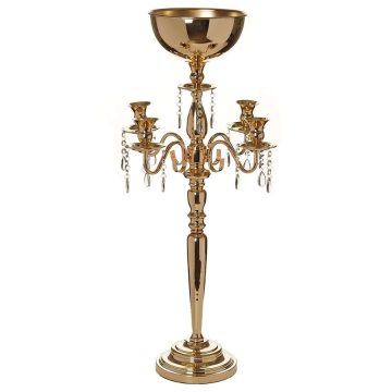 Metal Candelabra 4 Arm Design Gold with Flower Vase