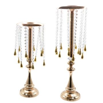 Gold Flower Stand With Crystal Hanging Beads for Wedding