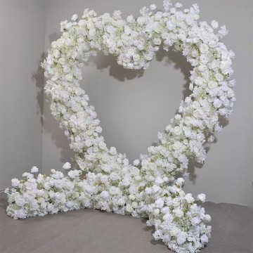 White Rose 5D Floral Row Arrangement Wedding Backdrop Heart-Shaped Arch
