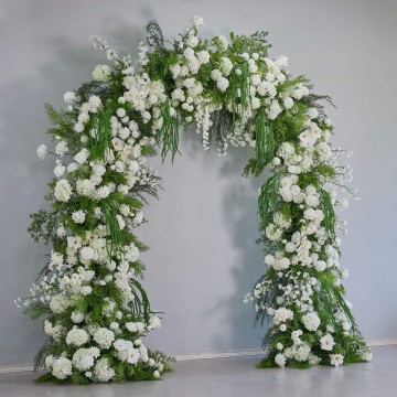 Forest Style White and Green Wedding Backdrop With Arch Flowers for Event Decoration