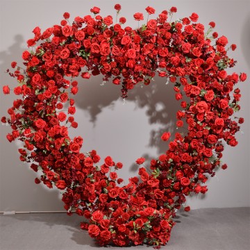 Love Heart-Shaped Wedding Arch Arrangement Artificial Flowers Decoration, Stage Decor