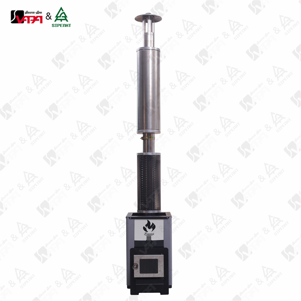 Wood Stove Heater VAPA WS1015K-4 Wood Burning Sauna Heater and Chimney Kit Curved Modern Style Equivalent to 10-15 kW Electric Heater (1)
