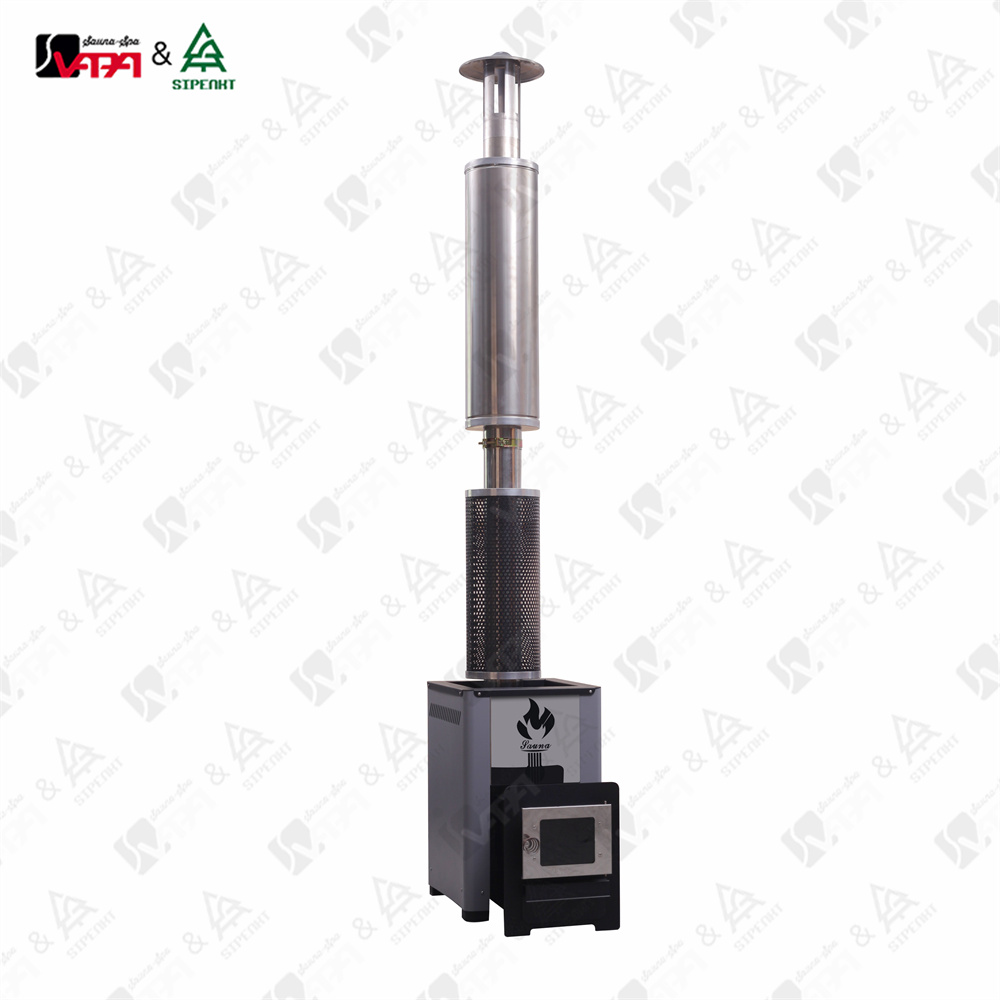 Wood Stove Heater VAPA WS1015K-4 Wood Burning Sauna Heater and Chimney Kit Curved Modern Style Equivalent to 10-15 kW Electric Heater (2)