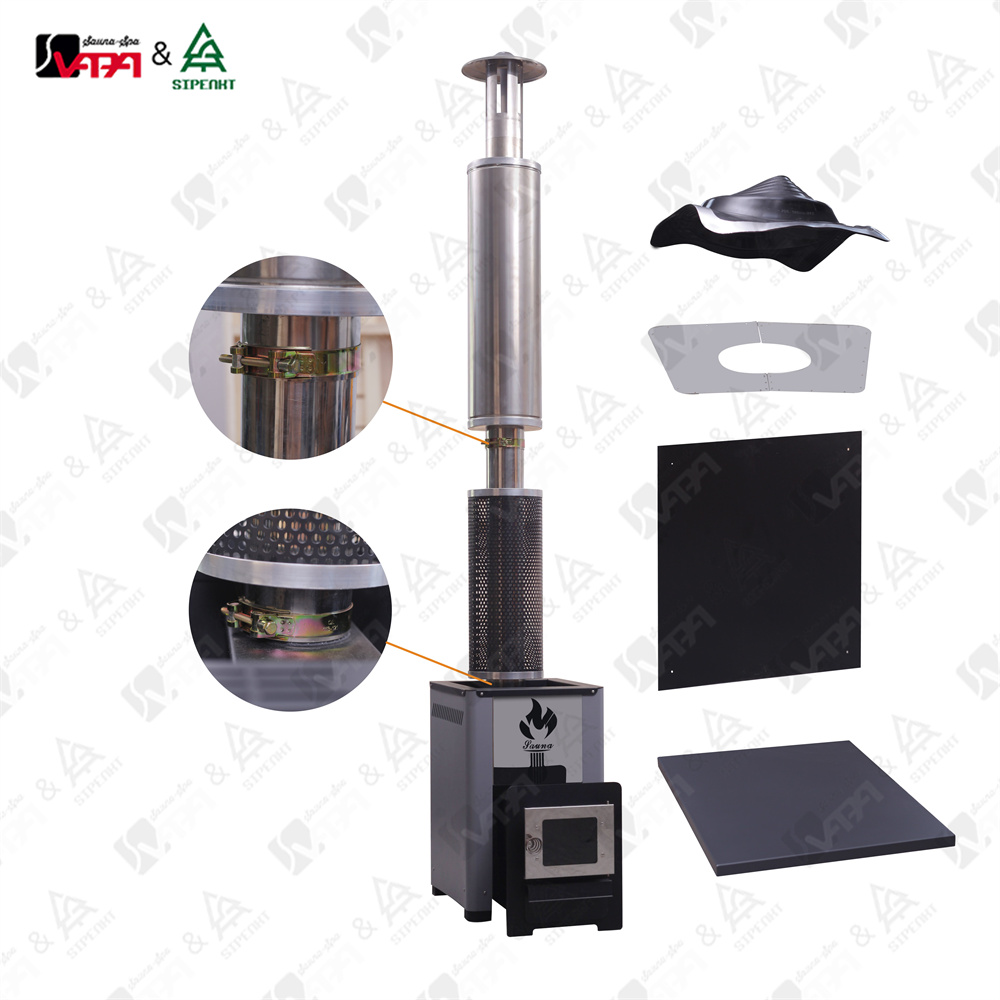 Wood Stove Heater VAPA WS1015K-4 Wood Burning Sauna Heater and Chimney Kit Curved Modern Style Equivalent to 10-15 kW Electric Heater (3)