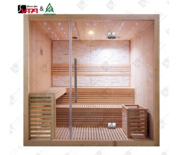 VAPASAUNA SIP-I039 デュアルレベルベンチ、天体照明、強力なサウナヒーターを備えた、グループウェルネスのための社交的な伝統的なスチームサウナ