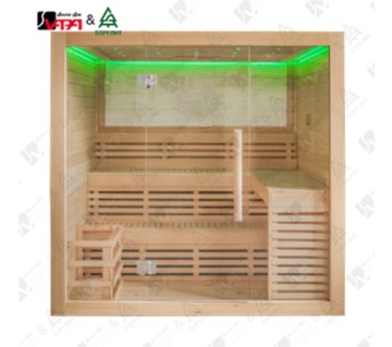 VAPASAUNA SIP-I041 広々とした2～4人用プレミアムスチームサウナ。全面ガラス張りのフロント、色が変わるLED天井照明、2段式座席付き。