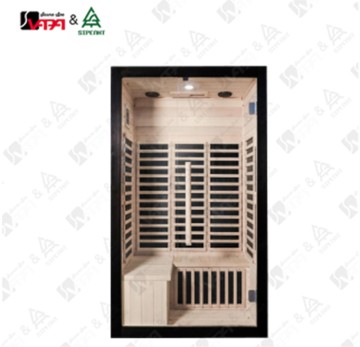 Vapasauna SIP-I042 セレニティ Lシェイプ：プレミアムブラックラッカー外装の2人用プラグアンドプレイ赤外線ウェルネスサンクチュアリ