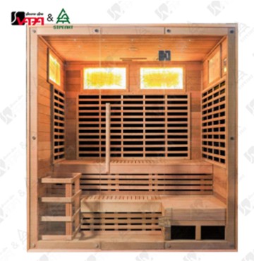 Vapasauna SIP-I043 5人用赤外線サンクチュアリ、二段式L字型ベンチデザイン、装飾用の翡翠石を一体化、集団の贅沢を再定義