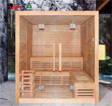 VAPAサウナSIP-I047シリーズ3-6人用伝統的な屋内スクエアサウナ無垢材薪ストーブ加熱ナチュラル仕上げ取り付け簡単フロント+サイドシート：スマートなレイアウト、より広いスペース