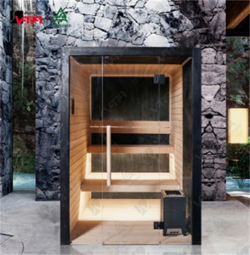 VAPA サウナ SIP-I048 シリーズ 3～6人用 黒塗装スクエア屋内サウナ 2列ベンチ | 伝統的なデザイン 無垢材 薪ストーブ加熱 ナチュラル仕上げ 設置簡単