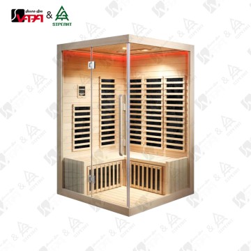 VAPA Direct Sauna Supply SIP-1017シリーズ プレミアム赤外線サウナ - カナダ産ヘムロック材、L字型デザイン、赤色光療法、2～3人用、サイズカスタマイズ可能