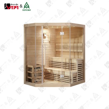 VAPA SIP-1020シリーズ ホームウェルネスサウナ プレミアムカナダ産ヘムロック 住宅用 省スペース五角形デザイン ホームジム 地下室またはスパルームに最適 2～4人用ファミリーサウナ