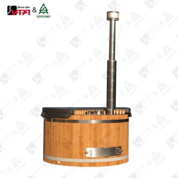 Carbonized Spruce Outdoor Wood-Fired Hot Tub | 1800mm Diameter for 5-6 Adults | 304 Stainless Steel Interior & Dome Chimney | Includes Ladder & Insulating Cover