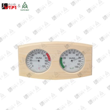WTH014 Vapasauna Wooden Dual-Dial Thermo-Hygrometer, Sauna Room Temperature & Humidity Meter, Solid Wood Frame Analog Hygrometer for Spa Home Villa