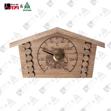 Vapasauna WTH026 Series Sauna accessories Pine Wood House-shaped Sauna Thermometer – Purely Mechanical Liquid-free and Electricity-free Suitable for All Types of Saunas