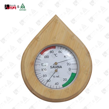 VAPASAUNA WTH007 Series Wooden Sauna Hygrometer Thermometer Waterdrop Shape with Dual Scales Suitable for Private Steam Rooms Resort Wellness Commercial Spa Facilities Personalized Laser Engraving Off
