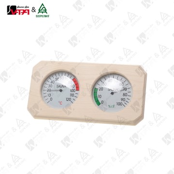 VAPASAUNA WTH012 Series Twin-Dial Wooden Sauna Gauge Separate Displays Smooth-Finish Frame Laser Marked Ideal for Home Saunas Hotels & Wellness Retreats Custom Logo Available