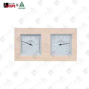 VAPASAUNA WTH005 Series Dual-Dial Wooden Sauna Hygrometer Thermometer Rectangular Laser Etched Scales for Home Saunas Spa Centers & Hospitality Wellness Areas Custom Logo