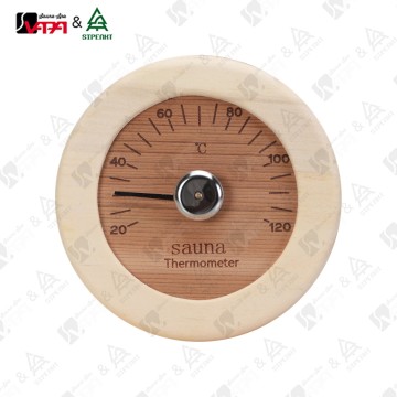 Vapasauna WTH023 Series Natural Pine Sauna Thermohygrometer - Round Design, Hand-Polished, Clear Readings, Accurate Sensing, Suitable for All Types of Saunas