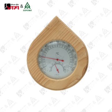 VAPASAUNA WTH006 Series Precision Wooden Sauna Hygrometer Thermometer Waterdrop Shape Ideal for Luxury Home Saunas Hotel Thermal Suites & Destination Spa Retreats Custom Logo Personalization Available