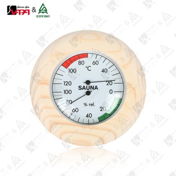 VAPASAUNA WTH010 Series Best-Selling Classic Round Wooden Sauna Hygrometer Thermometer Medium Size Suitable for Private Sauna Cabins Luxury Retreat Centers & Commercial Spa Installations Custom Logo A