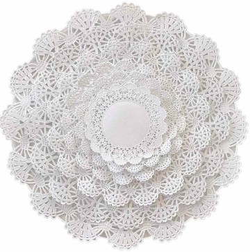 Factory Supplier Full-size Round Paper Placemats with White Lace Trim, Disposable Paper Placemats, Decorative Floral Placemats.