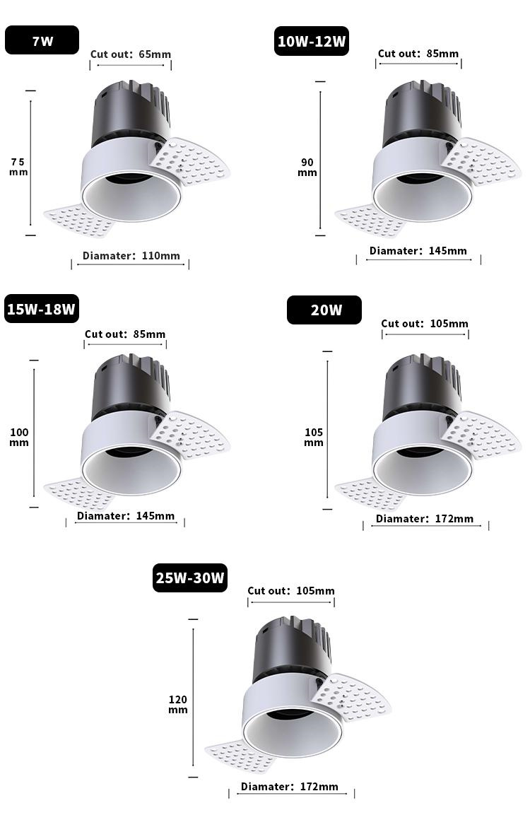Frameless recessed LED spotlights