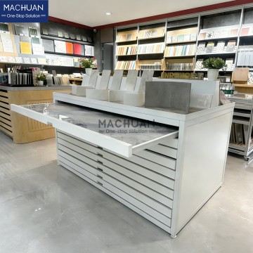 Expositor de azulejos con cajones deslizantes para salas de exposición
