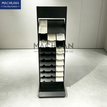 Freestanding Slanted Small Tile Display Rack with Wheels