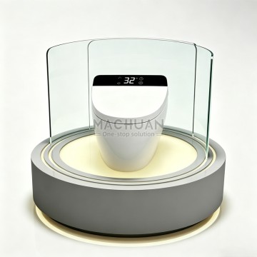 Modern Rotating Round Smart Toilet Test Stand with LED Lighti...