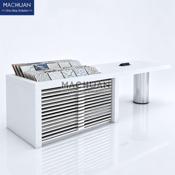 Multi-Functional White Tile Sample Display Table with Integrated Workspace