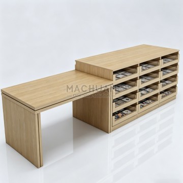 Wooden Multi-Drawer Tile Sample Display Island Table with Gla...