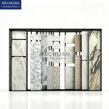 Freestanding Tile Sliding Sample Display Rack with Adjustable Cilps&LED Lighting