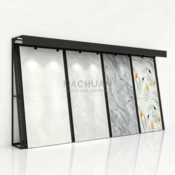 Freestanding Slanted Perforated Tile Display Rack with LED Li...
