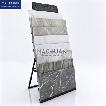 Multi-Tier Metal Tile Display Rack with Customizable Size & Logo Top Sign