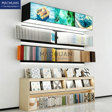 Wall-mounted Tile Display Rack with LED Light Slots Modular M...